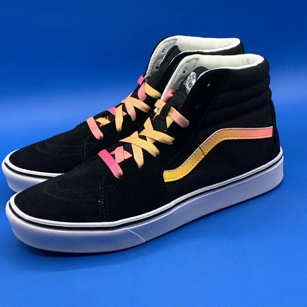 Vans Kids ComfyCush SK8-Hi Black Suede Colorful Laces - JUNIORS Size US 6.5